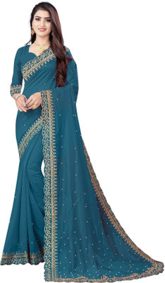 Fashion Day Embroidered Bollywood Georgette Saree(Light Blue)