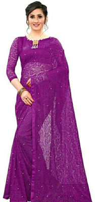 LIRTOZ Floral Print Bollywood Net Saree(Magenta)