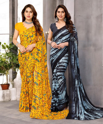HouseOfCommon Printed Bollywood Georgette Saree(Pack of 2, Multicolor)