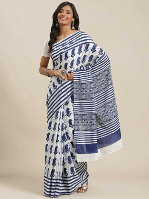 Suraj International Blocked Printed, Checkered, Digital Print, Dyed, Floral Print, Printed, Self Design Daily Wear Pure Cotton Saree(Blue)