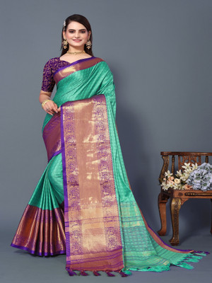 SATVASHIV Self Design Banarasi Pure Silk Saree(Dark Blue)