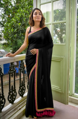 Labheshwari Printed Bollywood Georgette Saree(Black)