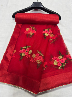DWINIZAA STORE Embroidered Bollywood Net Saree(Red)