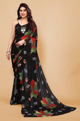 kashvi sarees Floral Print Daily Wear Georgette Saree(Black, Red, Green)