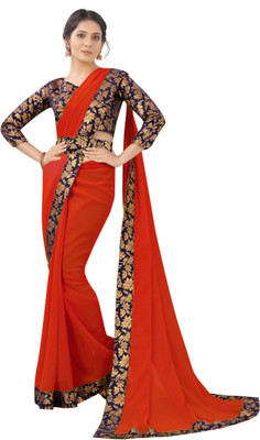 THE RED LION ENTERPRISE Solid/Plain Daily Wear Georgette Saree(Multicolor)