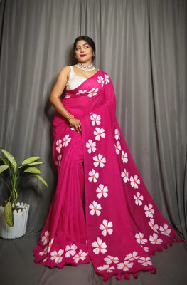 Rnn Saree Printed Handloom Pure Cotton Saree(Pink)