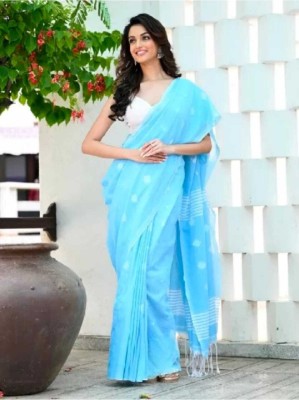 Dixon Woven Handloom Handloom Cotton Jute Saree(Light Blue)