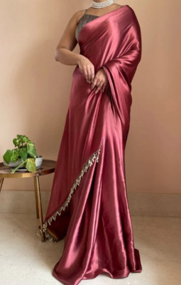 ZINLORIZ Solid/Plain Bollywood Satin Saree(Pink)