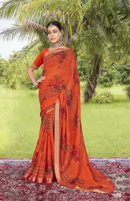 SHREEMAYAPRINTS Floral Print Bollywood Georgette Saree(Orange)