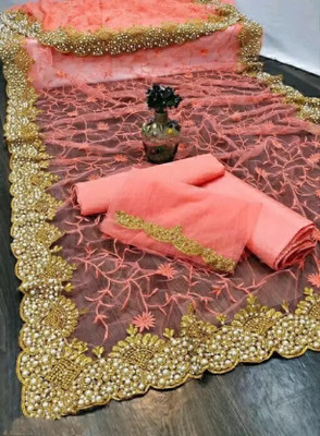 VKARAN Embroidered Bollywood Net Saree(Pink)