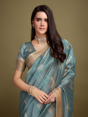 RekhaManiyar Printed Bollywood Silk Blend Saree(Light Green)