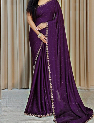 WEARSIXTY Self Design Daily Wear Chiffon Saree(Purple)