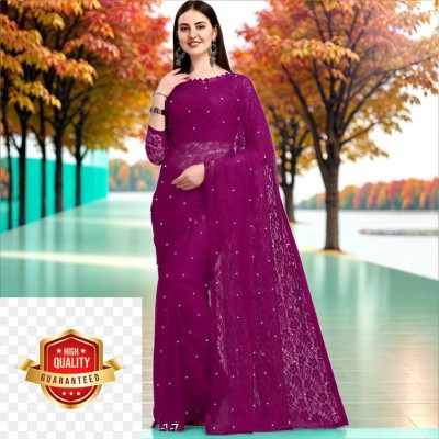 Online Bazaaar Embellished Bollywood Net Saree(Purple)