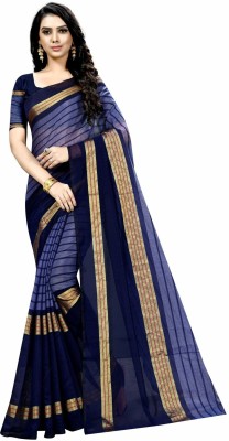 Suntex Striped Bollywood Art Silk Saree(Dark Blue)