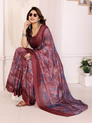 ROOP SUNDARI SAREES Printed Daily Wear Silk Blend Saree(Maroon)