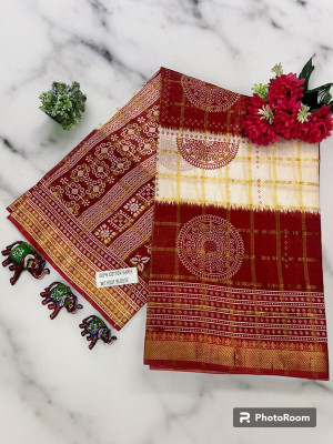 KRISHNA NX Printed, Temple Border Handloom Pure Cotton Saree(Gold)