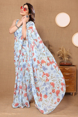 Westux Printed Bollywood Georgette Saree(Grey)