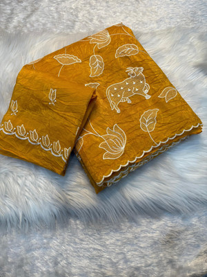 Dimgrey Embroidered Bollywood Silk Blend Saree(Yellow)
