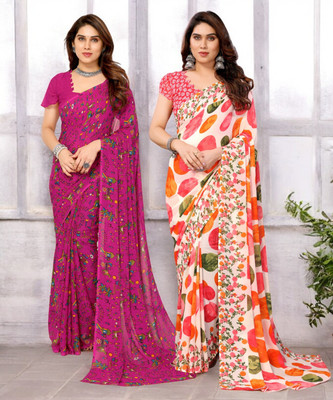 TTH Printed Bollywood Georgette Saree(Pack of 2, Multicolor)