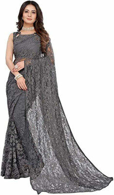 BRAHMANI TEXTILE Self Design Bollywood Net Saree(Grey)