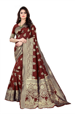 Wiofy Self Design Banarasi Art Silk Saree(Maroon)