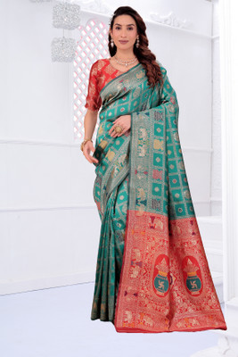 Suali Woven Banarasi Pure Silk Saree(Light Green)