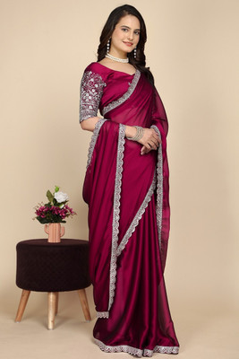 JIVI CLOTHING Embroidered, Solid/Plain Bollywood Chiffon Saree(Maroon)