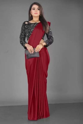 Ratan creation Solid/Plain Bollywood Satin Saree(Maroon)