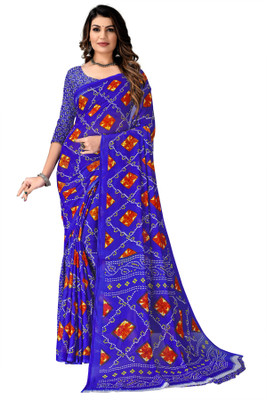 maayro Printed Bandhani Georgette Saree(Multicolor)