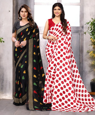 HouseOfCommon Printed Bollywood Georgette Saree(Pack of 2, Multicolor)