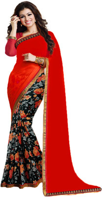 Maruti Creation Printed, Checkered Bollywood Georgette, Chiffon Saree(Black)