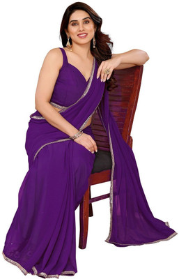 ROOP SUNDARI SAREES Solid/Plain Daily Wear Georgette Saree(Purple)