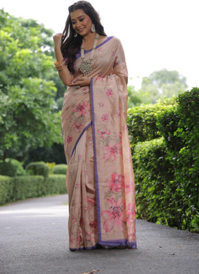 Tasrika Printed Banarasi Tussar Silk Saree(Cream)