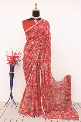HouseOfCommon Printed Mysore Georgette Saree(Red)
