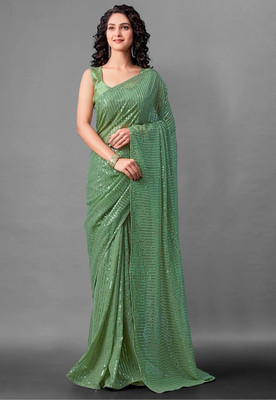 b bella creation Self Design Bollywood Georgette Saree(Light Green)