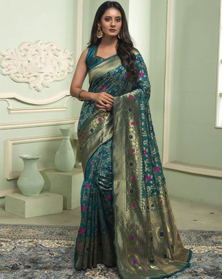 WOMENELEGENCE Embellished Banarasi Pure Silk Saree(Light Blue)
