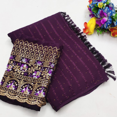 Pativrata Embellished Daily Wear Chiffon Saree(Purple)