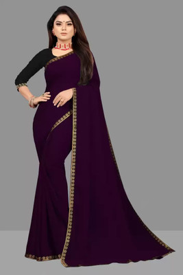 OKTAT Solid/Plain Bollywood Georgette Saree(Red)