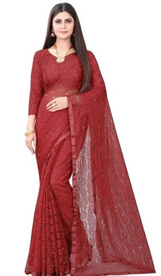 SwiftStyle Self Design Daily Wear Net Saree(Maroon)