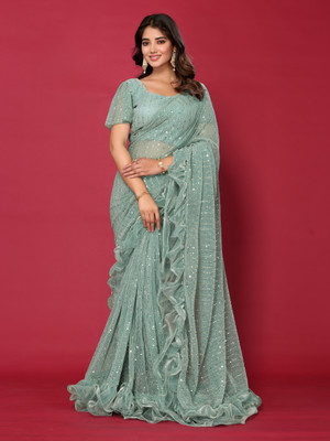 VIJAYAVALLABH Self Design Bollywood Net Saree(Blue)