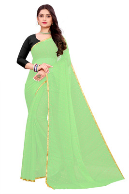 Desi Style Self Design Daily Wear Net, Chiffon Saree(Light Green)