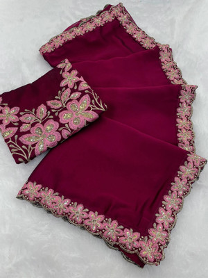 KONICA FAB Woven Bollywood Chiffon Saree(Maroon)