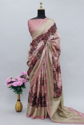 Kjs Floral Print Daily Wear Cotton Blend Saree(Multicolor)