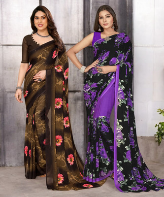 TTH Printed Bollywood Georgette Saree(Pack of 2, Multicolor)