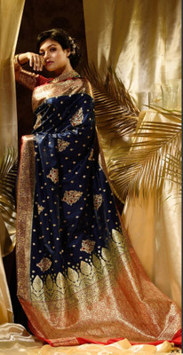 Dulhan Collection Embroidered Banarasi Satin Saree(Blue)