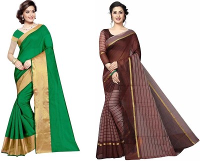 Saadhvi Woven Daily Wear Cotton Silk Saree(Pack of 2, Black)