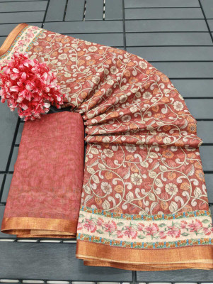 Gajal Printed Kanjivaram Pure Cotton, Cotton Linen Saree(Maroon)