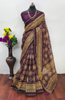 maayro Printed Bollywood Cotton Silk Saree(Purple)