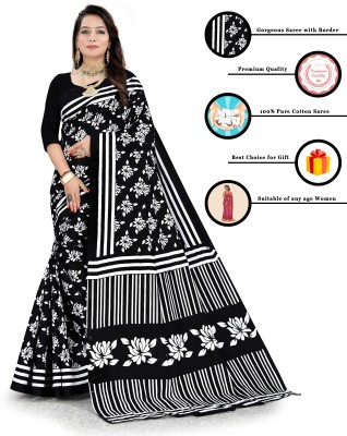 RUKAMANI Printed Daily Wear Cotton Blend Saree(Black)