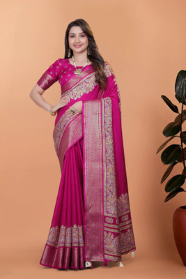 RASIFASHION Woven Banarasi Cotton Blend Saree(Magenta)